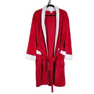 Martha Stewart Robe One Size Red White Sherpa Fleece Plush Lounge Housewear